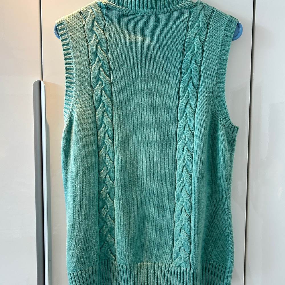 Pendleton Woman’s Teal Cable-Knit Zip Front Sweater Vest Celtic Braid Medium - Picture 2 of 5